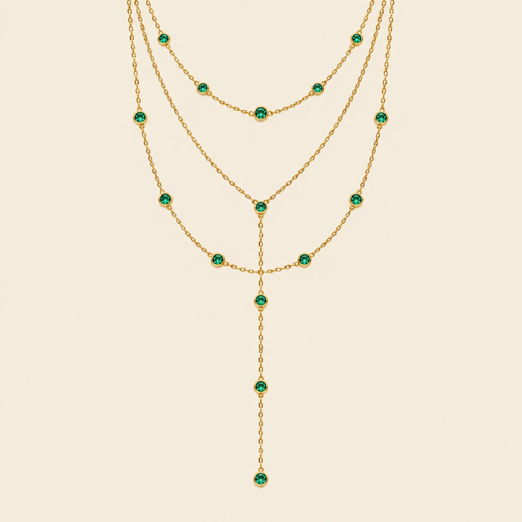 Collar Cascada Dorado con Cristales Verdes