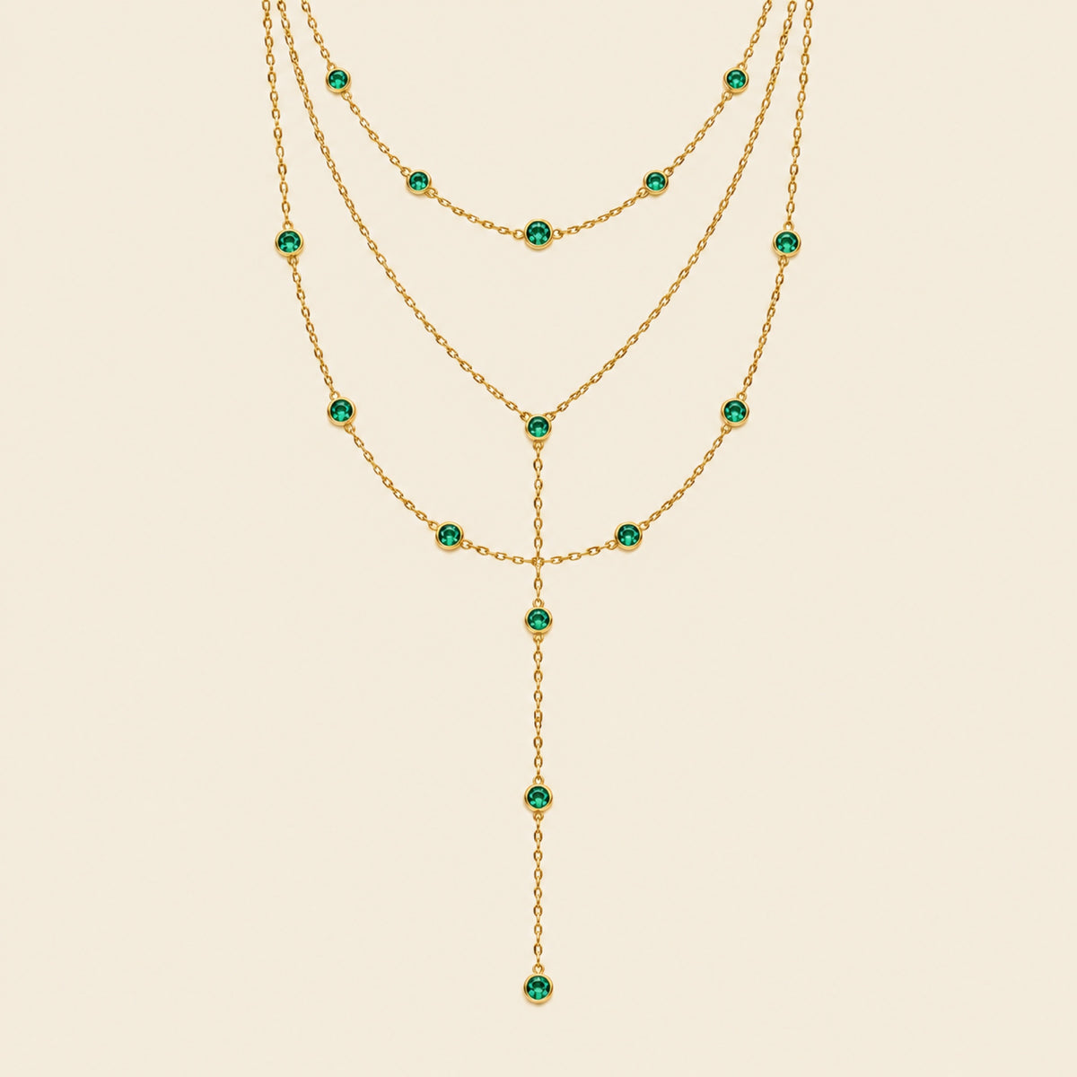 Collar Cascada Dorado con Cristales Verdes
