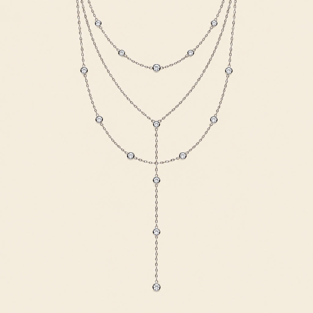 Collar Cascada Plateado con Cristales