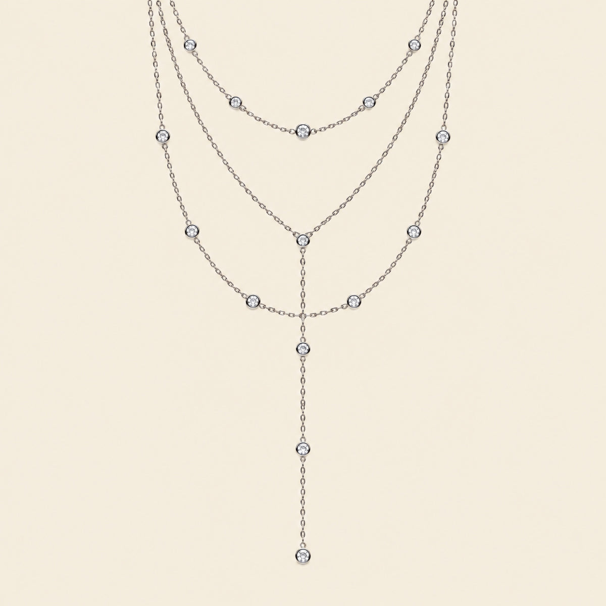 Collar Cascada Plateado con Cristales