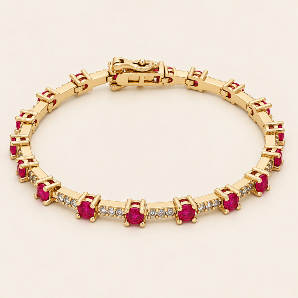 Pulsera Tenis Dorada con Cristales Burgundy