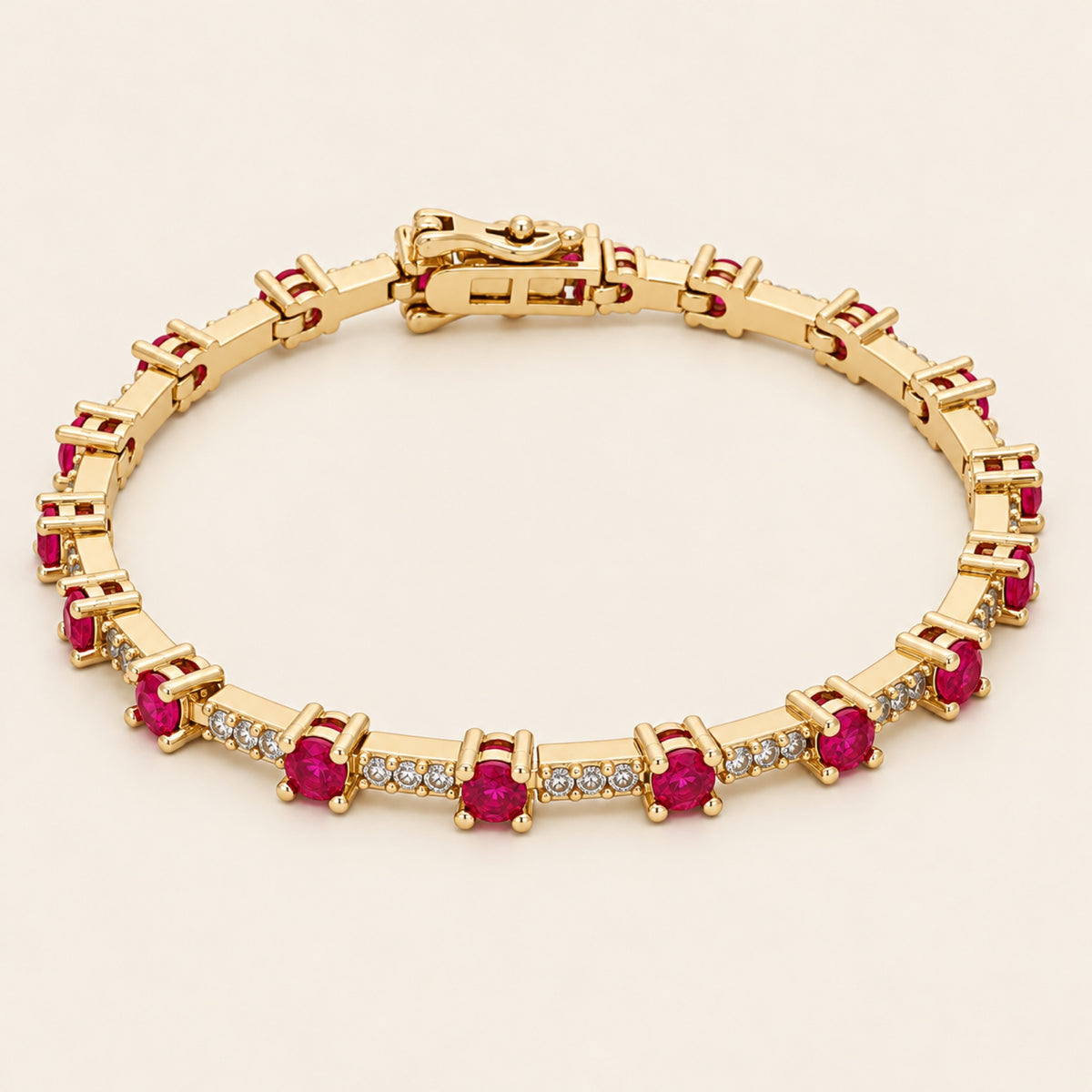 Pulsera Tenis Dorada con Cristales Burgundy