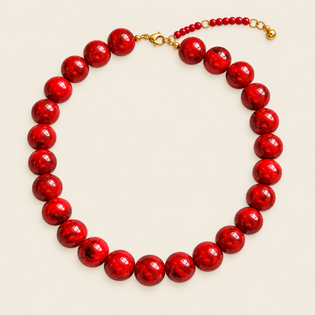 Bombón – Collar Dorado con Esferas de Resina Rojas