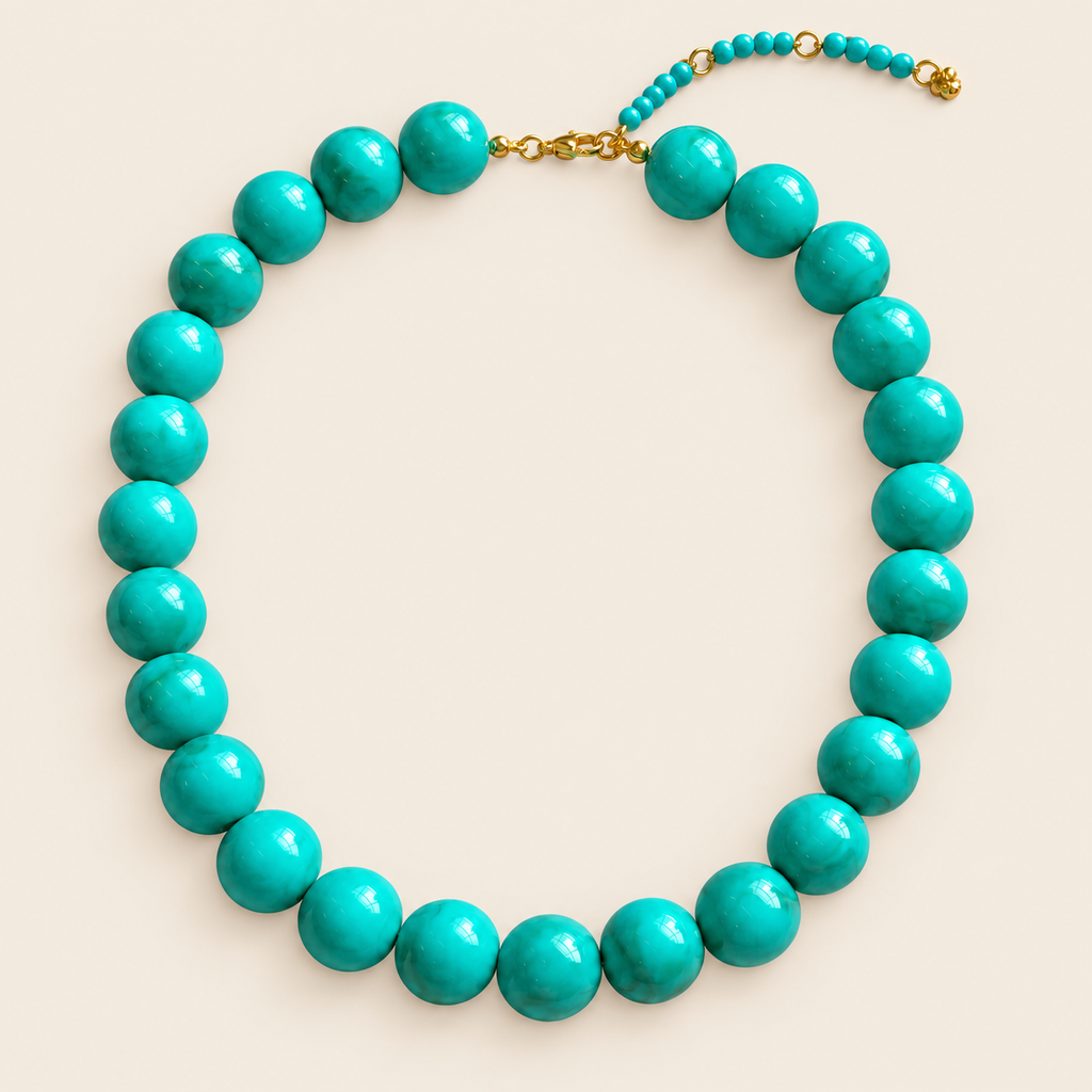 Bombón – Collar Dorado con Esferas de Resina Turquesa