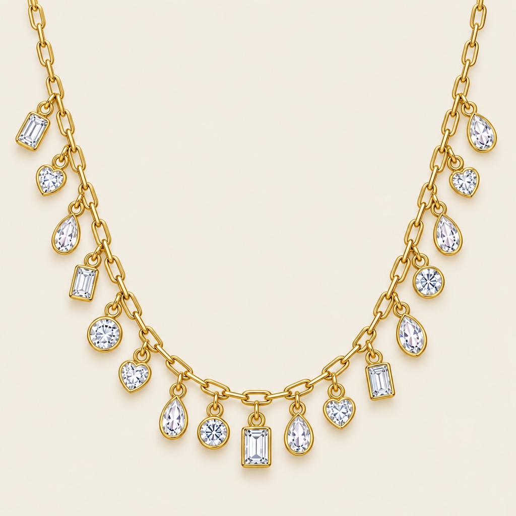 Collar Dorado con Dijes de Cristal