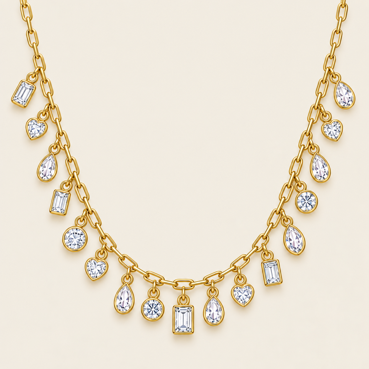 Collar Dorado con Dijes de Cristal