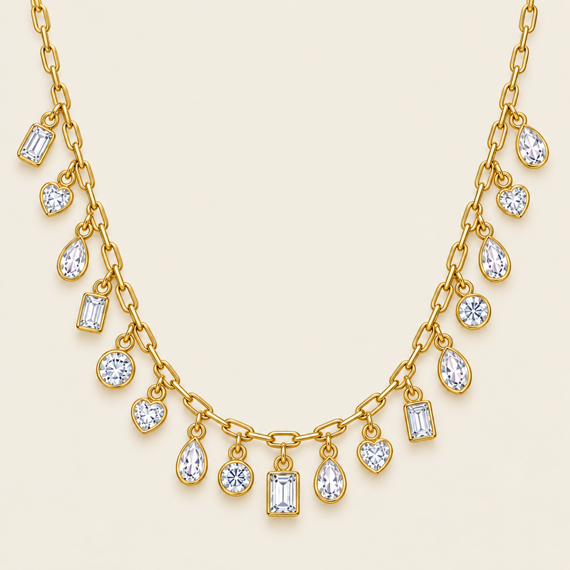Collar Dorado con Dijes de Cristal