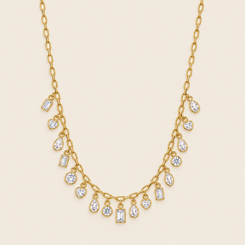 Collar Dorado con Dijes de Cristal