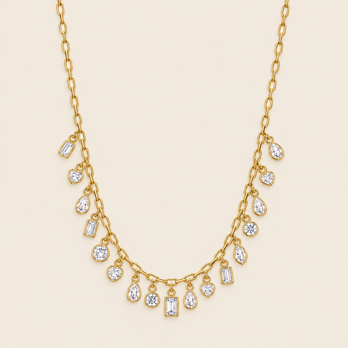Collar Dorado con Dijes de Cristal