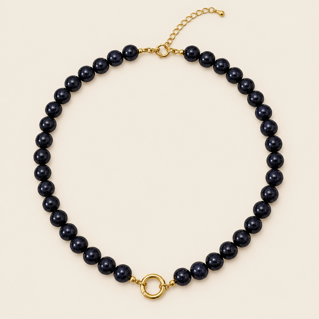 Estrellas – Collar Dorado con Goldstone Azul