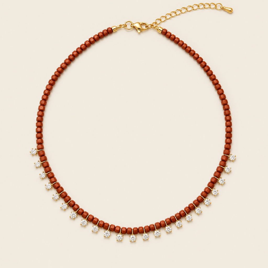 Estrellas – Collar Dorado con Goldstone Café y Dijes de Estrella