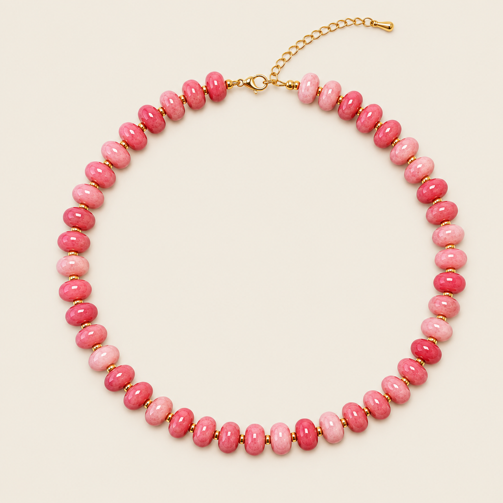 Gelato – Collar Dorado con Cuentas Ovaladas Rosas