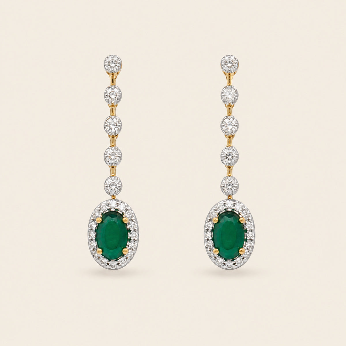 Luciana – Aretes de Oro Amarillo 14k con Esmeralda y Diamante