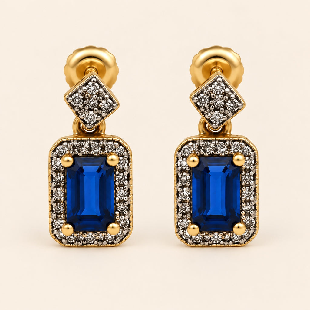 Isadora – Aretes de Oro Amarillo 14k con Zafiro Azul y Diamantes