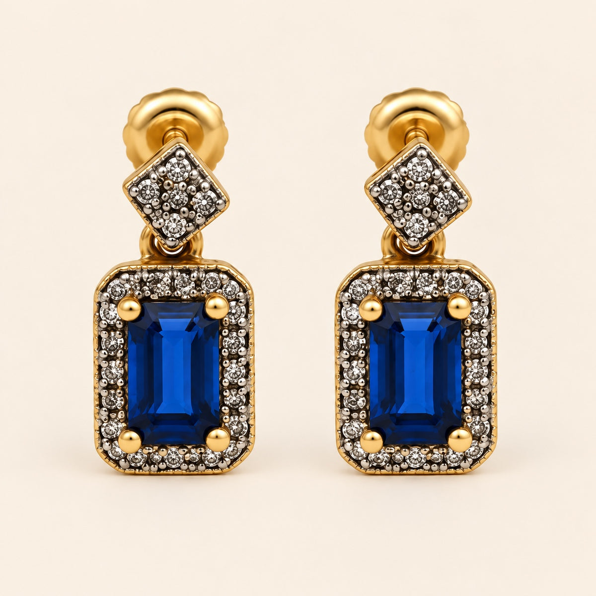 Isadora – Aretes de Oro Amarillo 14k con Zafiro Azul y Diamantes