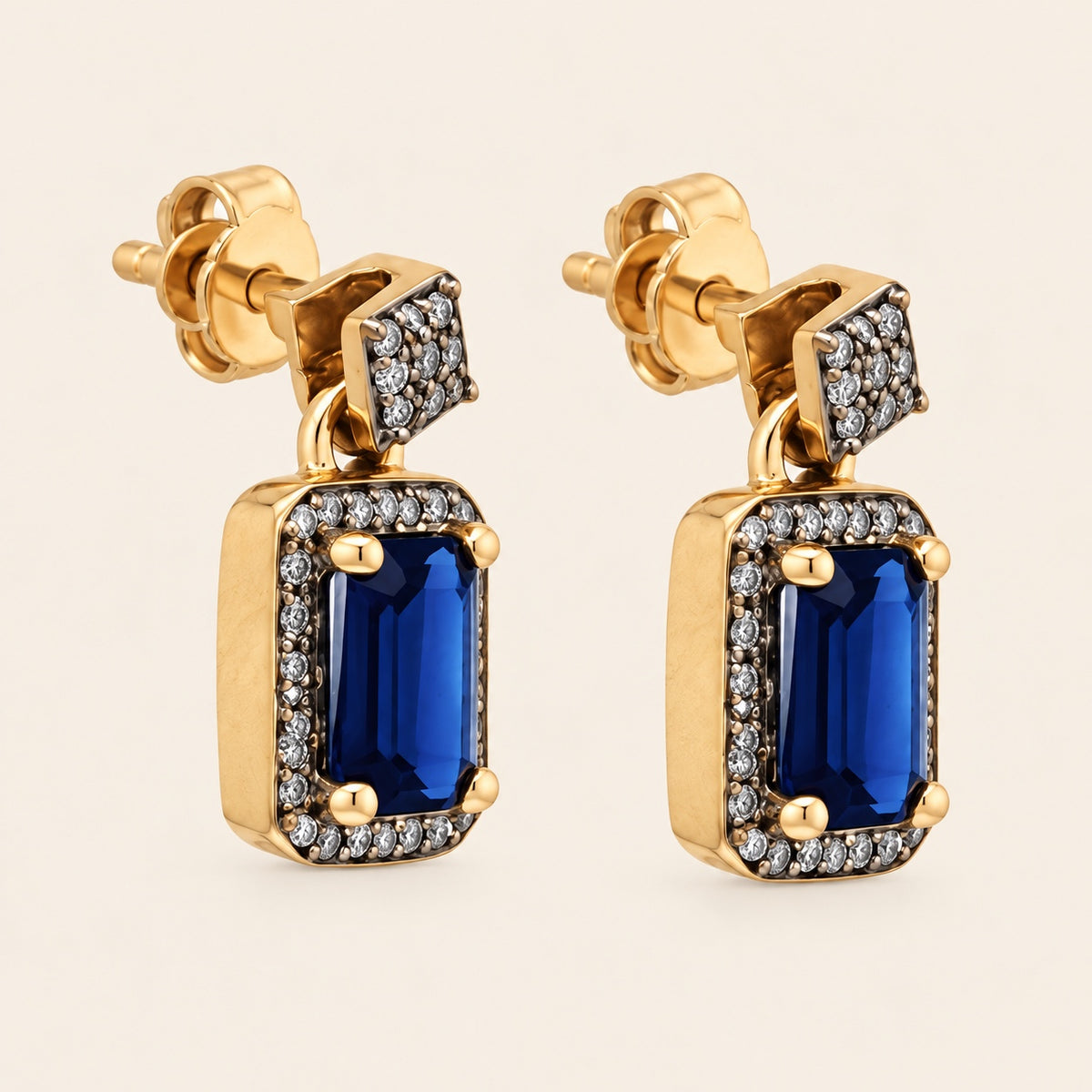Isadora – Aretes de Oro Amarillo 14k con Zafiro Azul y Diamantes