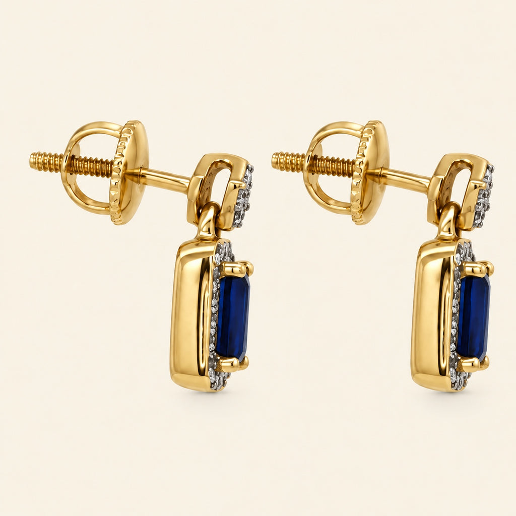 Isadora – Aretes de Oro Amarillo 14k con Zafiro Azul y Diamantes