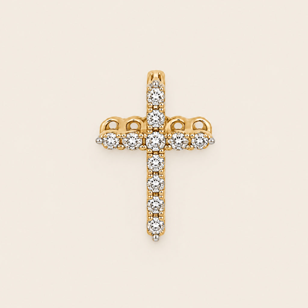 Dije de Cruz de Oro Amarillo 14k con Diamante