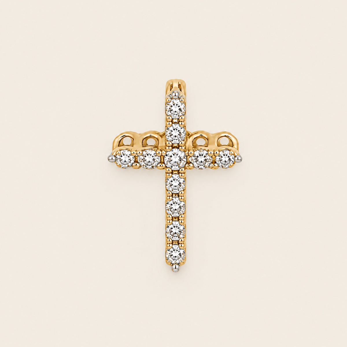 Dije de Cruz de Oro Amarillo 14k con Diamante