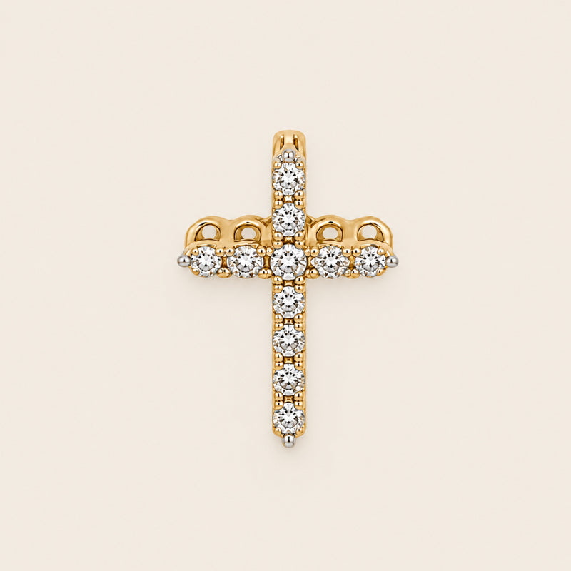 Dije de Cruz de Oro Amarillo 14k con Diamante