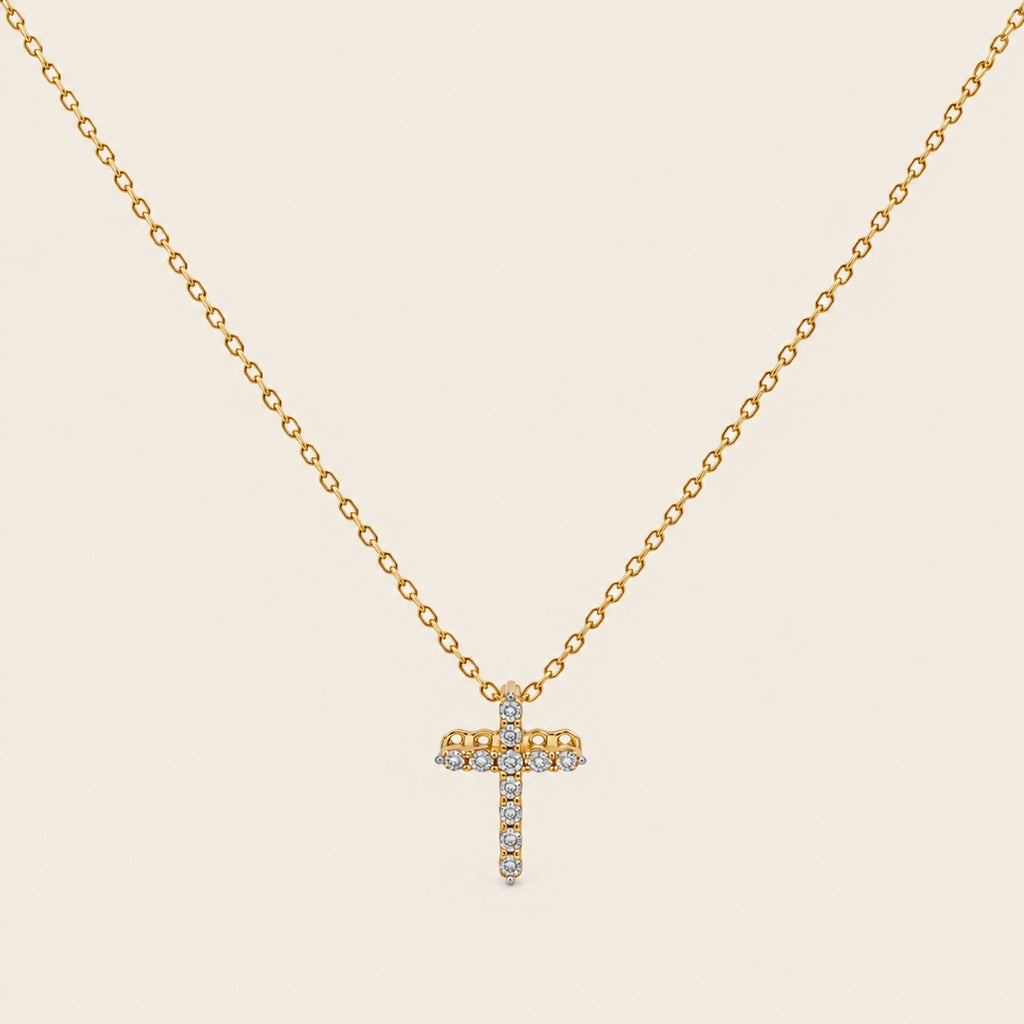 Dije de Cruz de Oro Amarillo 14k con Diamante