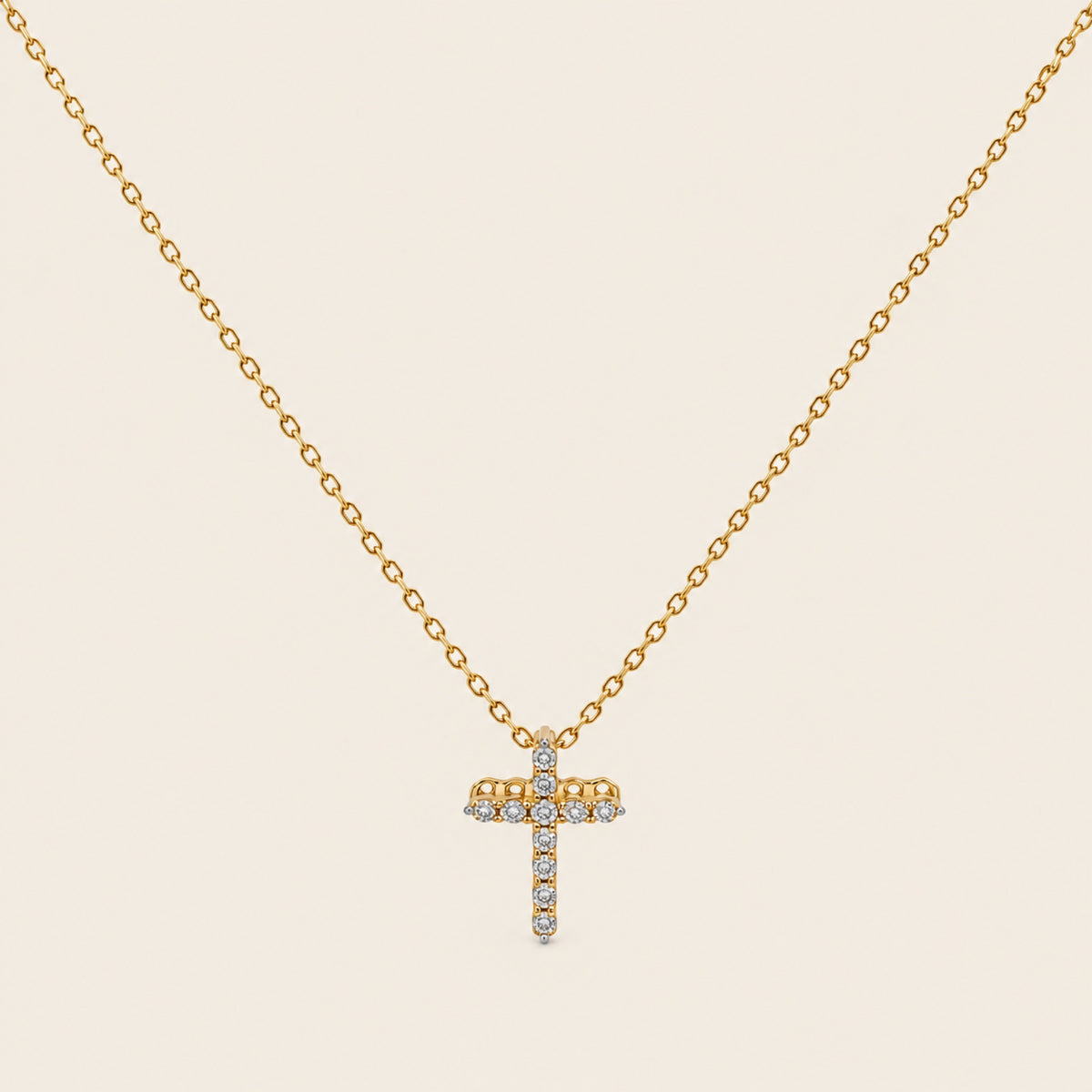 Dije de Cruz de Oro Amarillo 14k con Diamante