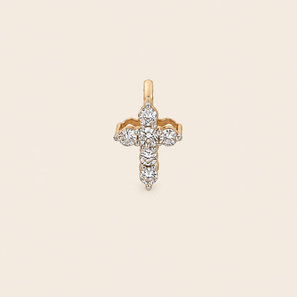Dije de Cruz de Oro Amarillo 14k con Diamante
