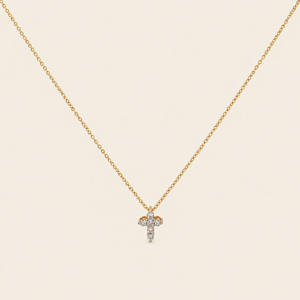 Dije de Cruz de Oro Amarillo 14k con Diamante
