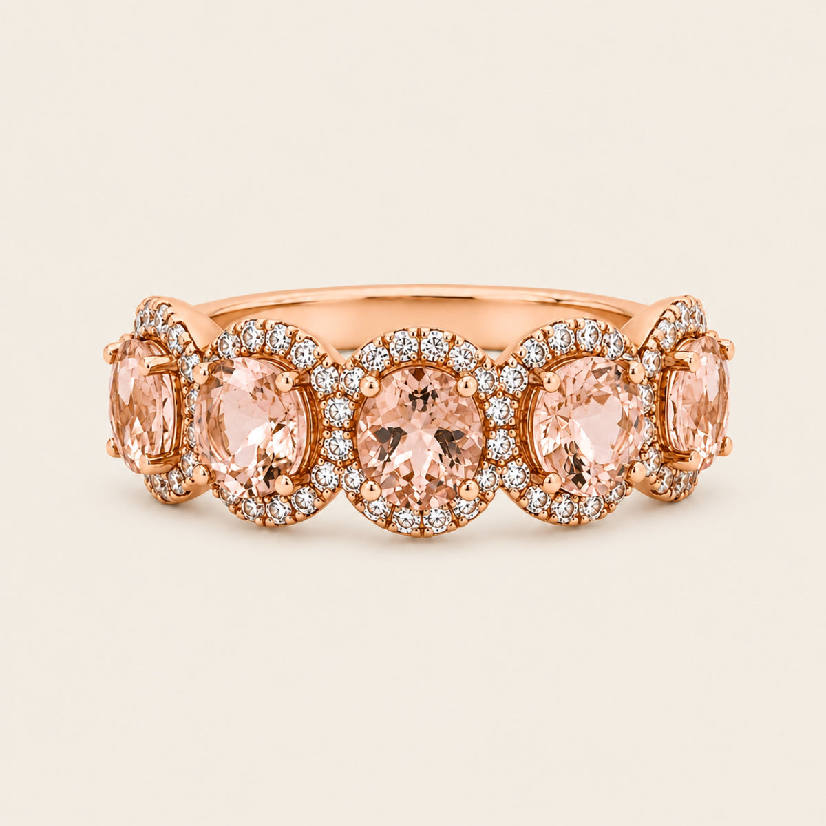 Bianca – Anillo de Oro Rosa 14k con Morganita y Diamantes Rosa