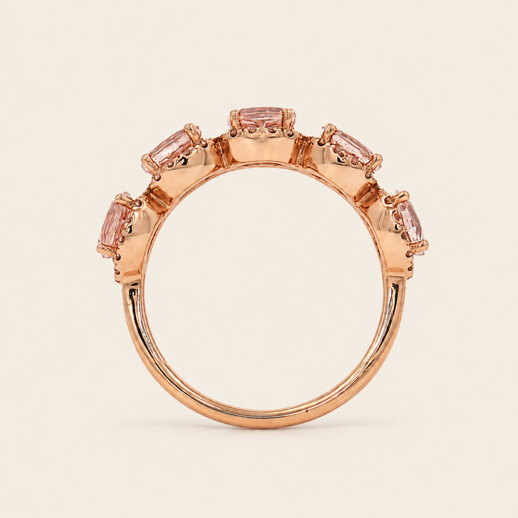 Bianca – Anillo de Oro Rosa 14k con Morganita y Diamantes Rosa