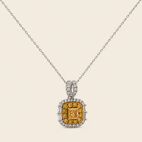 Ámbar – Collar de Oro Blanco 14k con Diamante Fantasía Amarillo de Laboratorio