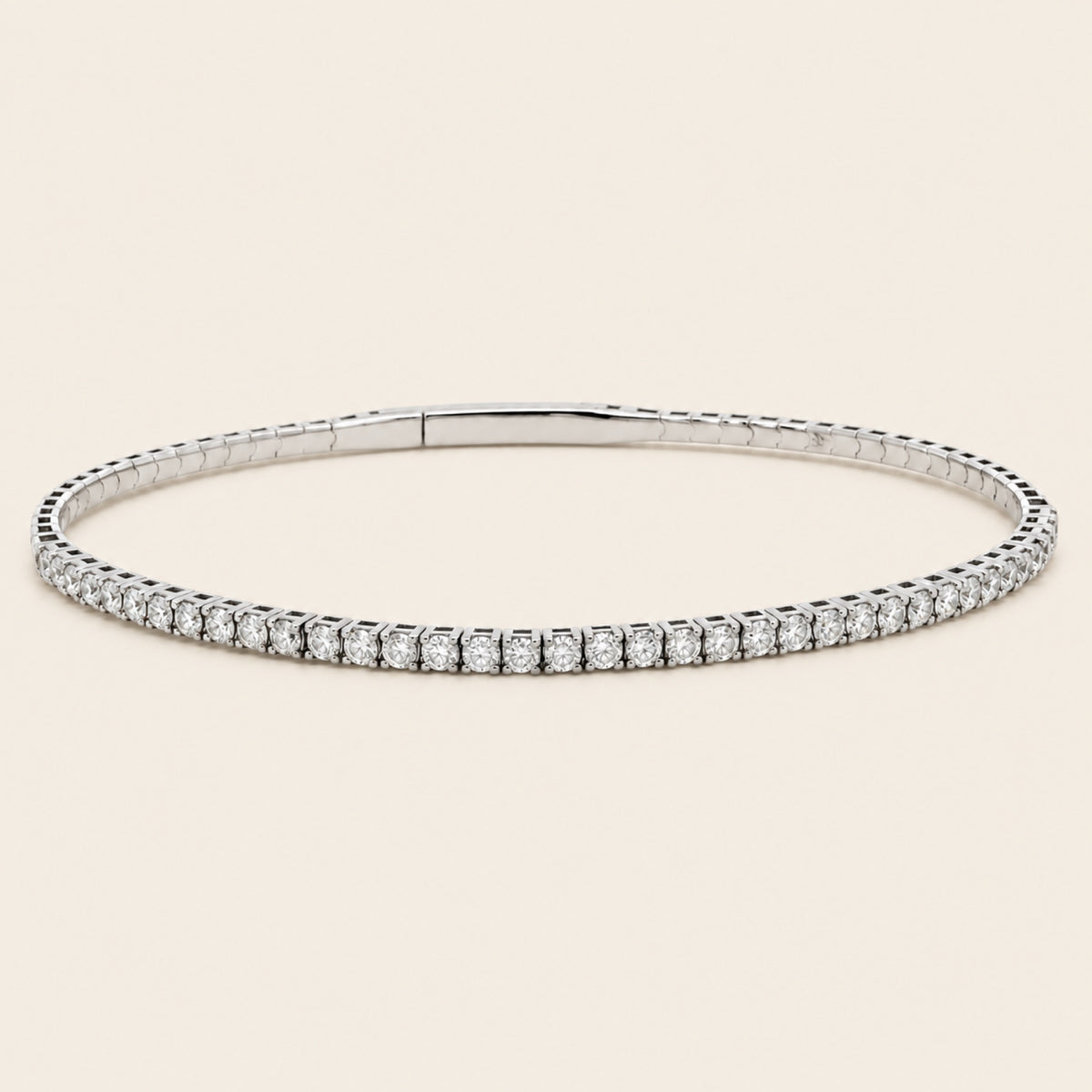 Brazalete Flexible de Oro Blanco 14k con Diamantes Naturales