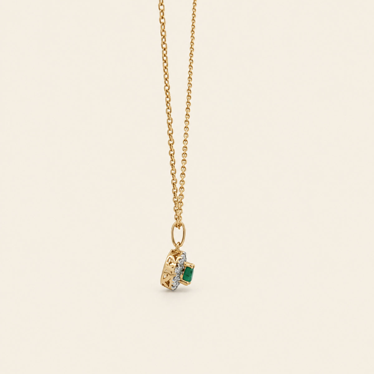 Dije de Oro 14k con Piedra Redonda y Halo de Diamantes