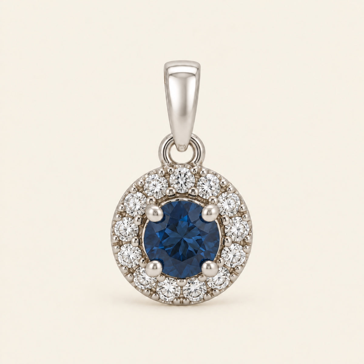 Dije de Oro 14k con Piedra Redonda y Halo de Diamantes