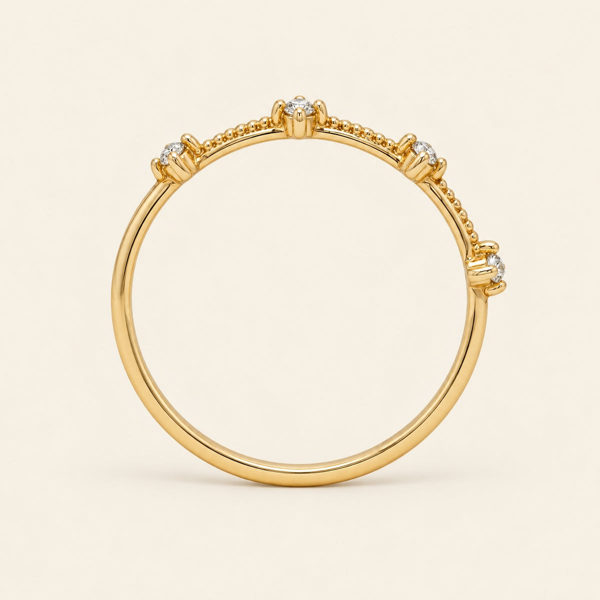 Anillo Fino de Oro Amarillo 10k con Piedras Pequeñas, Talla 7