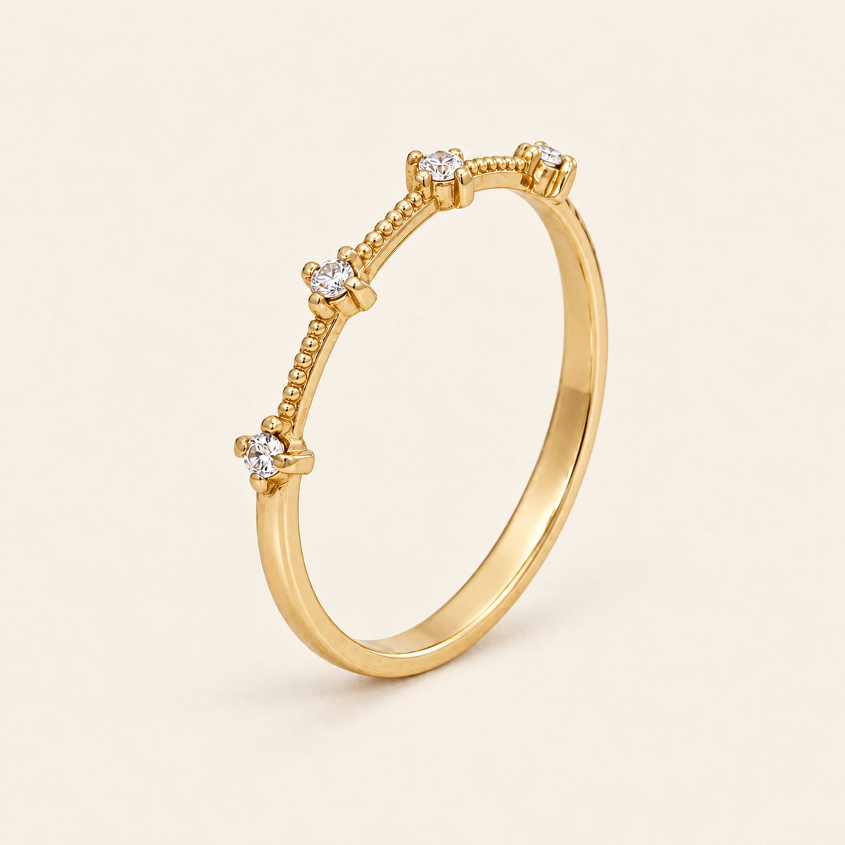 Anillo Fino de Oro Amarillo 10k con Piedras Pequeñas, Talla 8