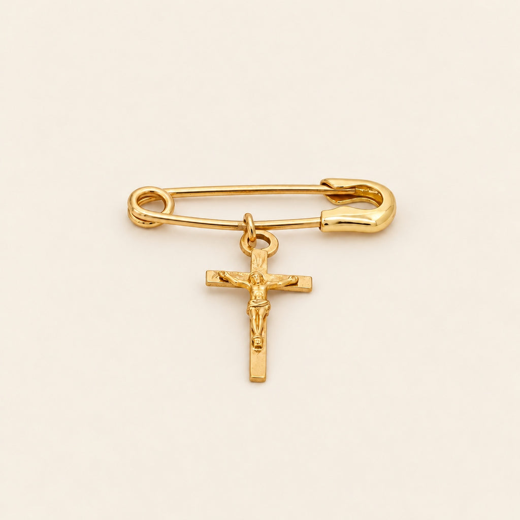 Broche de Oro Amarillo 10k con Crucifijo