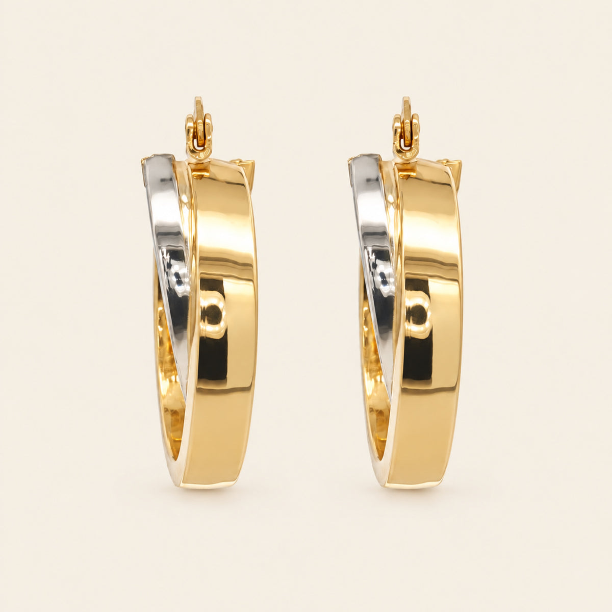 Arracadas Dobles Entrelazadas de Oro Amarillo 10k y Oro Blanco