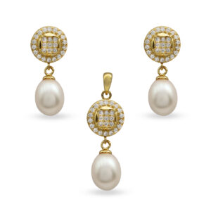 Set de Aretes y Dije con Perla y Circonias